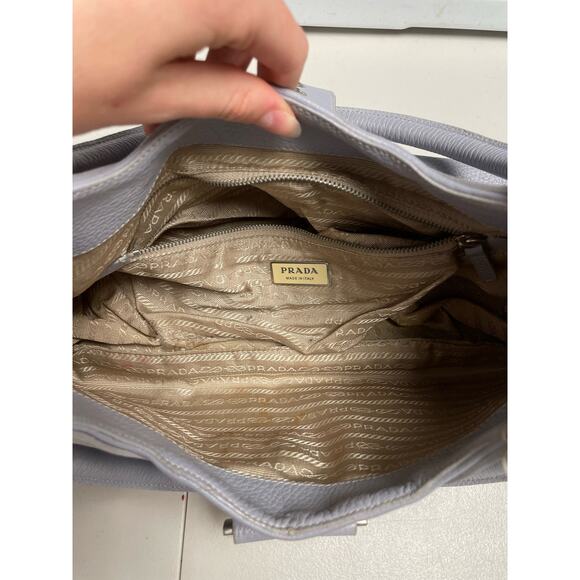 PRADA Vitello Daino Moon Shoulder Bag Purse Buckle Small Leather Purple Blue - Picture 5 of 14